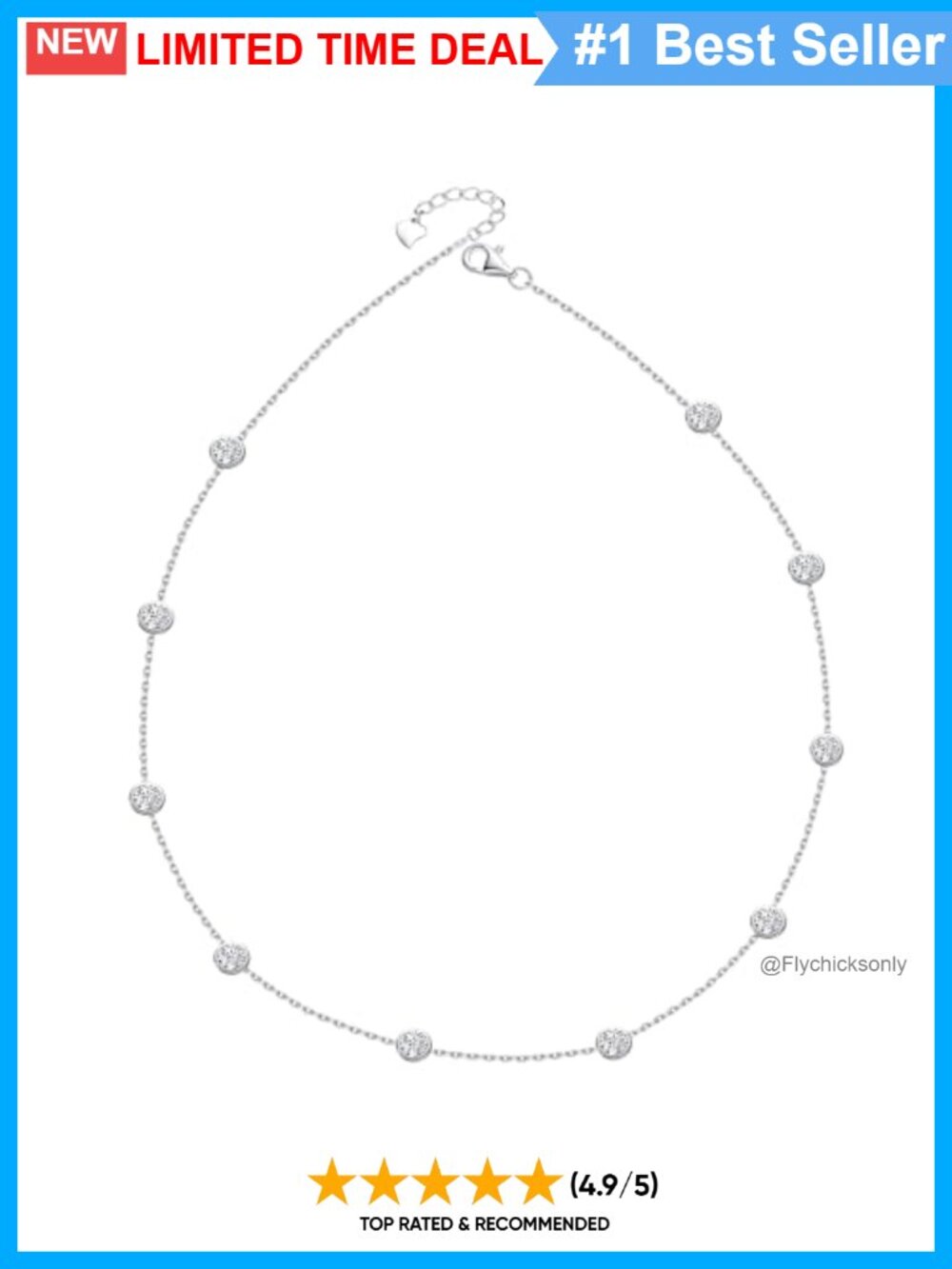 Moissanite Station Choker Necklace 925 Sterling Silver 18K White Gold Adjustable